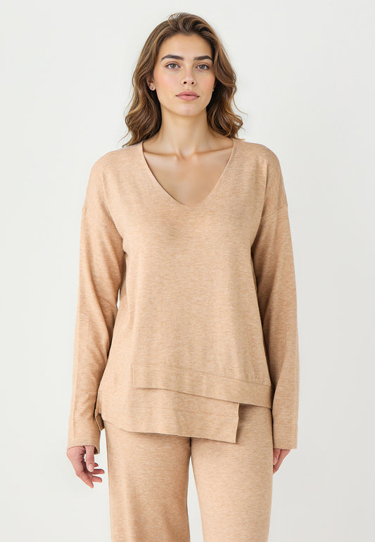 Long-Sleeved V-Neck Knit Sweater