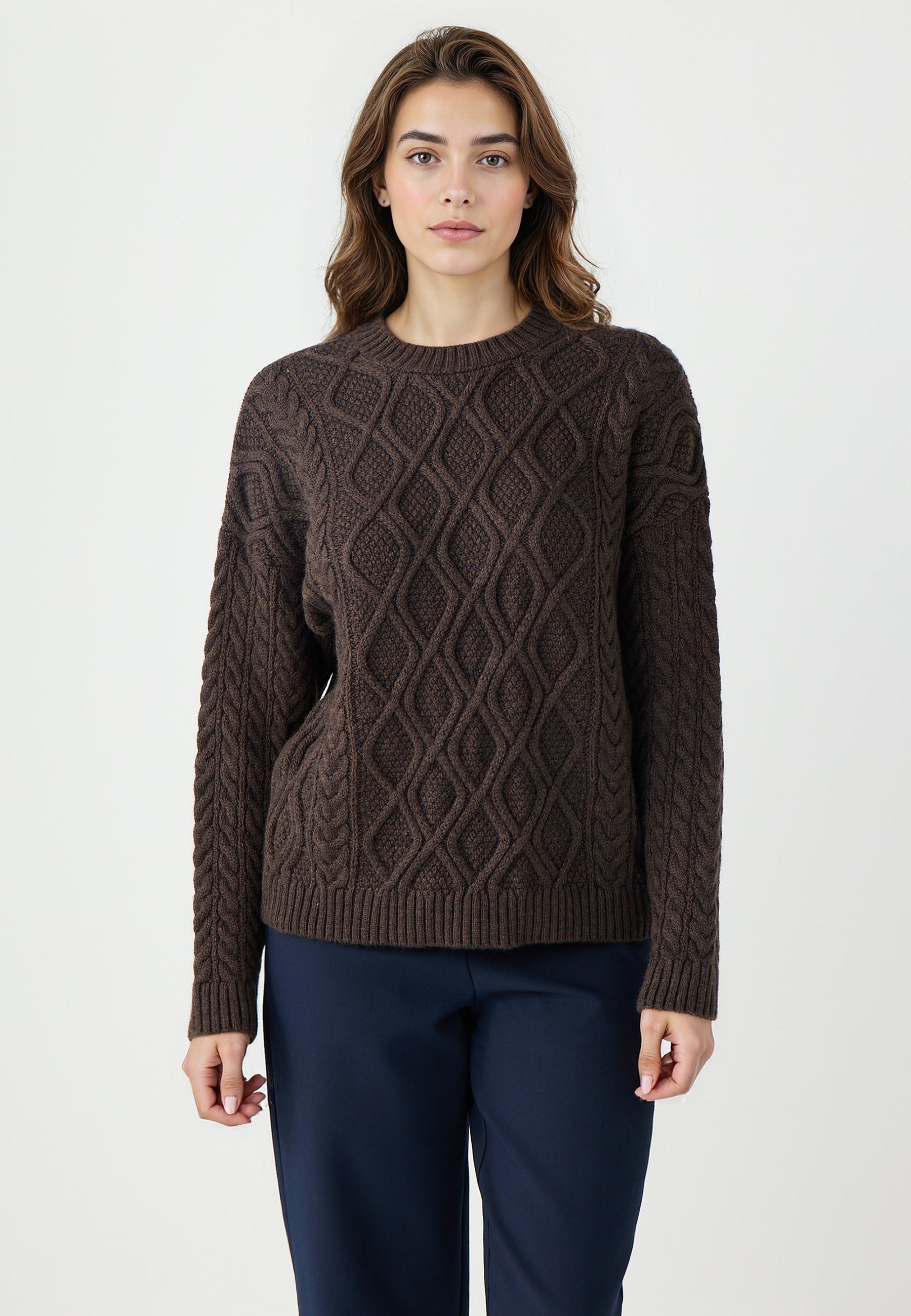 Long Sleeve Bike Neck Patterned Knit Sweater