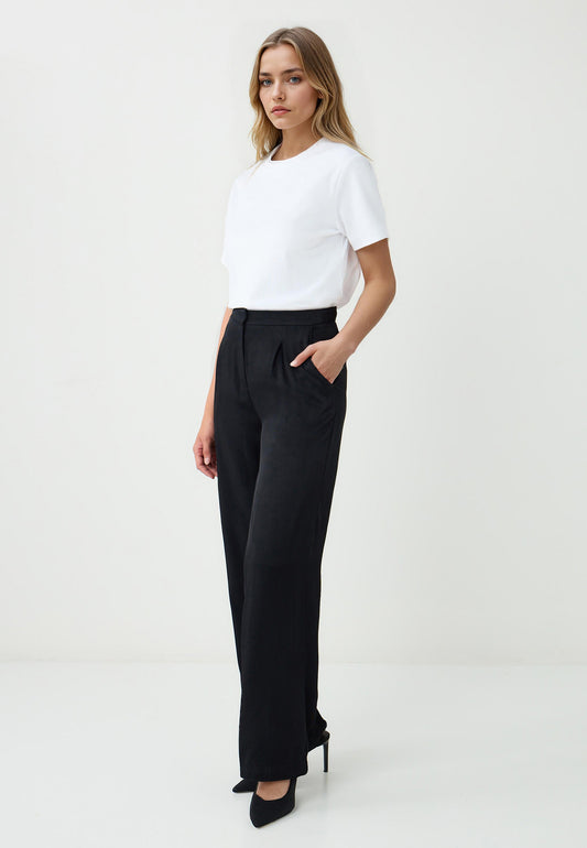 Regular Waist Wide Leg Straight Cut Woven Trousers