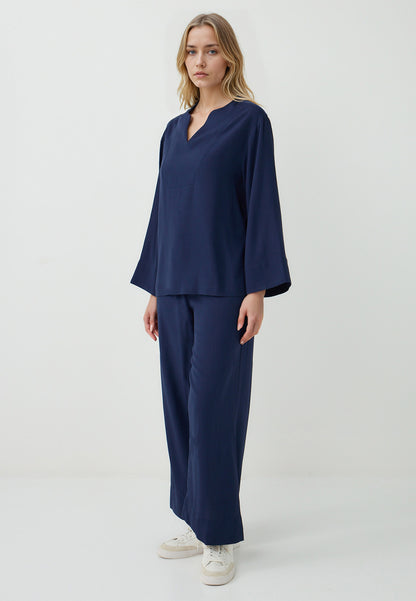 Loose Fit Woven Dark Blue Trousers