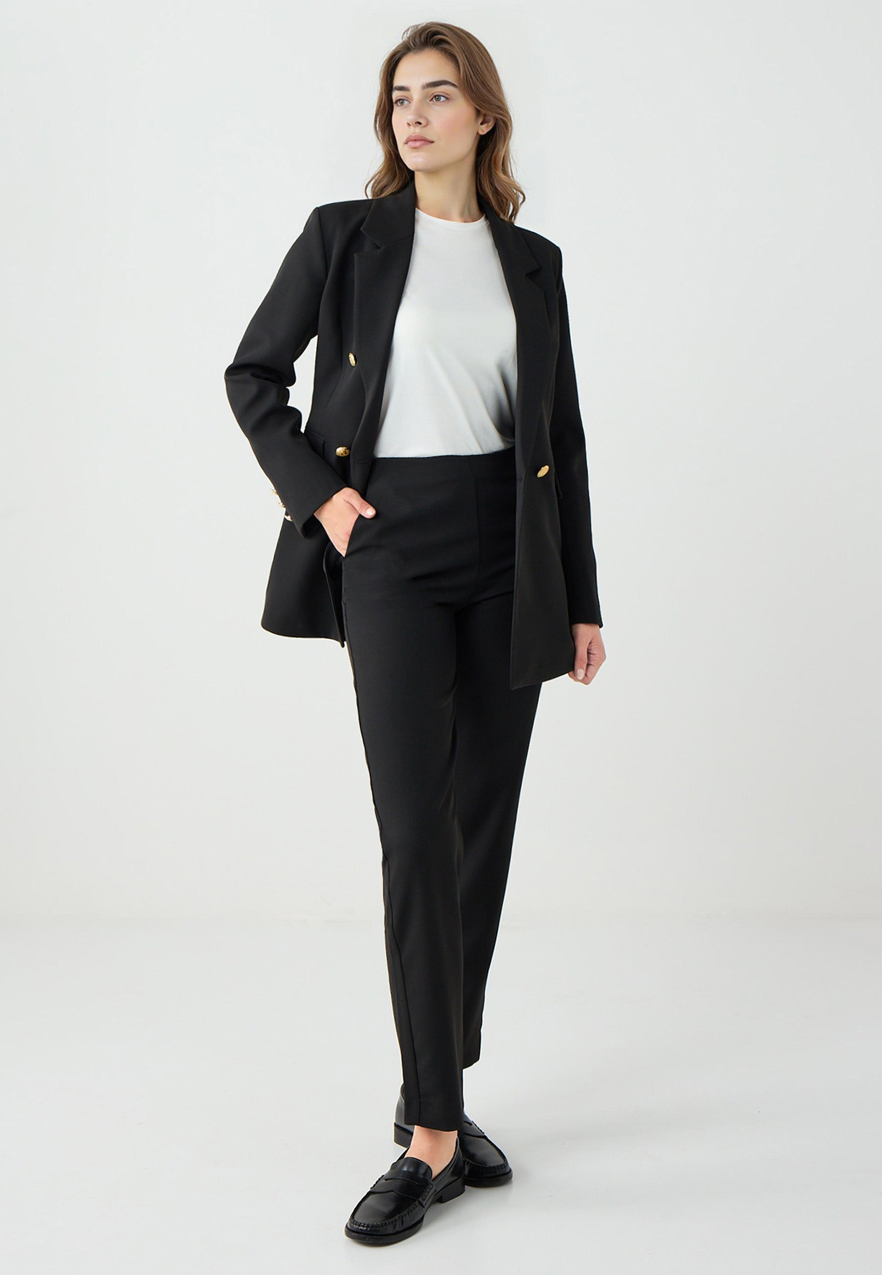 High-Waisted Straight-Cut Woven Pants