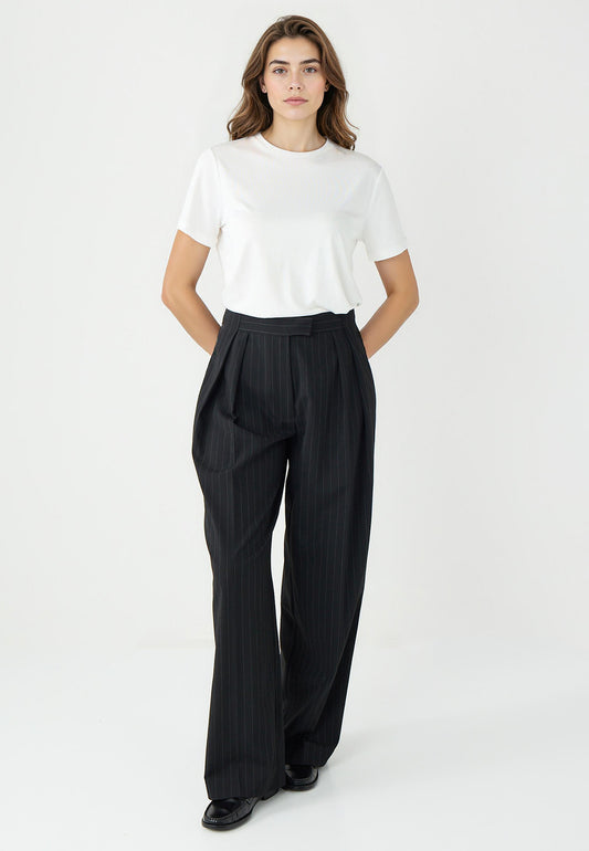 Relaxed Fit High Waist Wide Leg Striped Pants