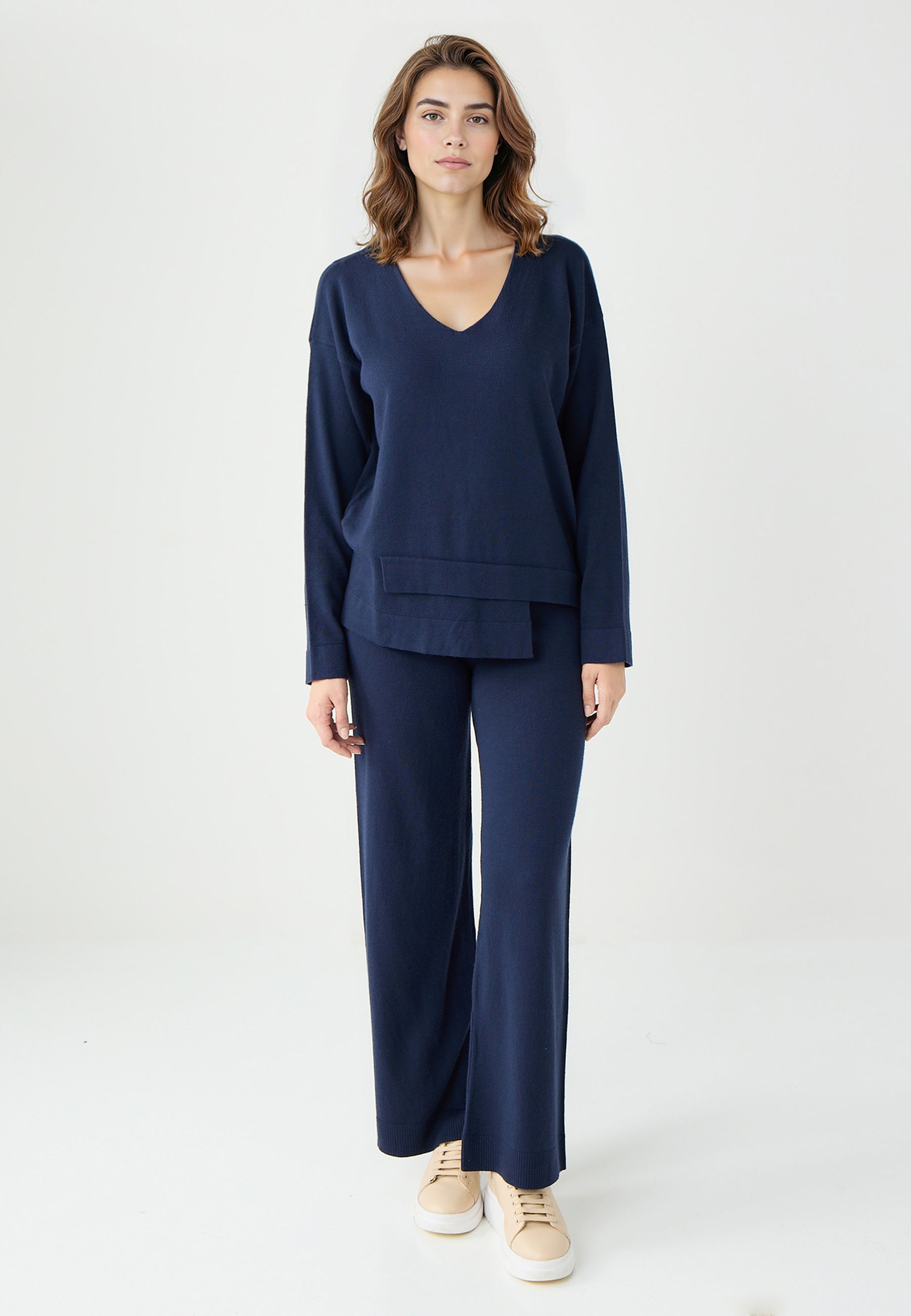 High Waist Wide Leg Elastic Waist Knit Pants
