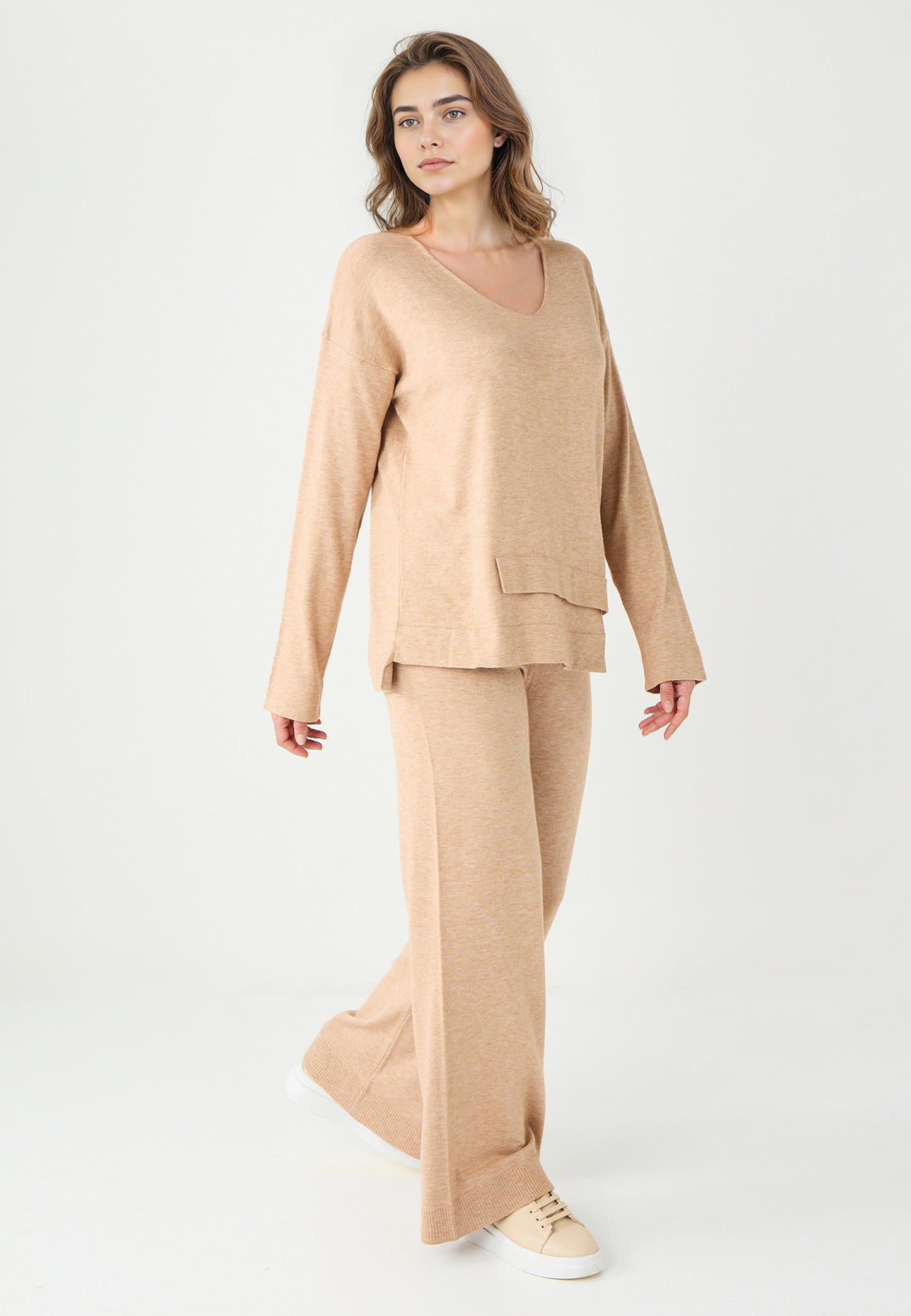 High Waist Wide Leg Elastic Waist Knit Pants