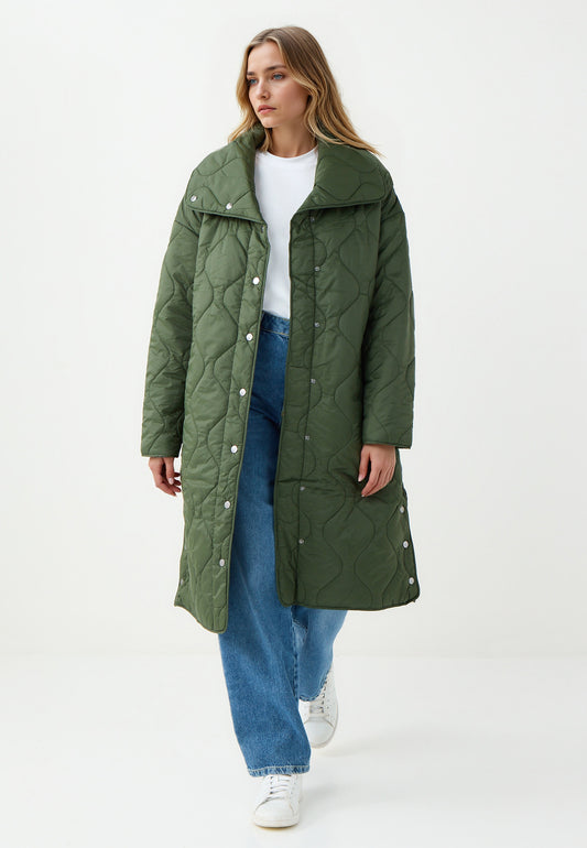 Khaki Woven Puffer Coat