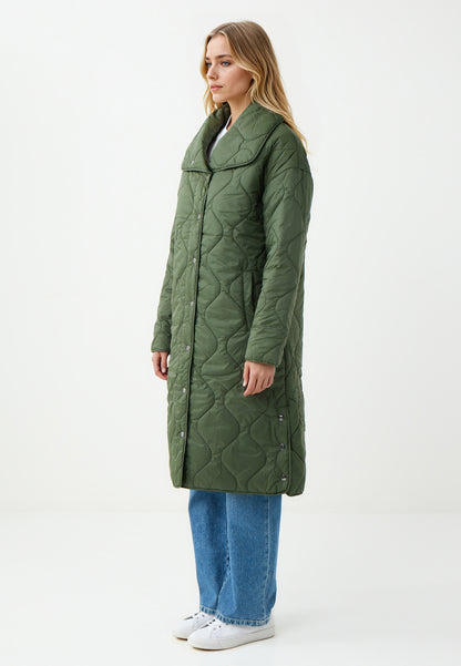 Khaki Woven Puffer Coat