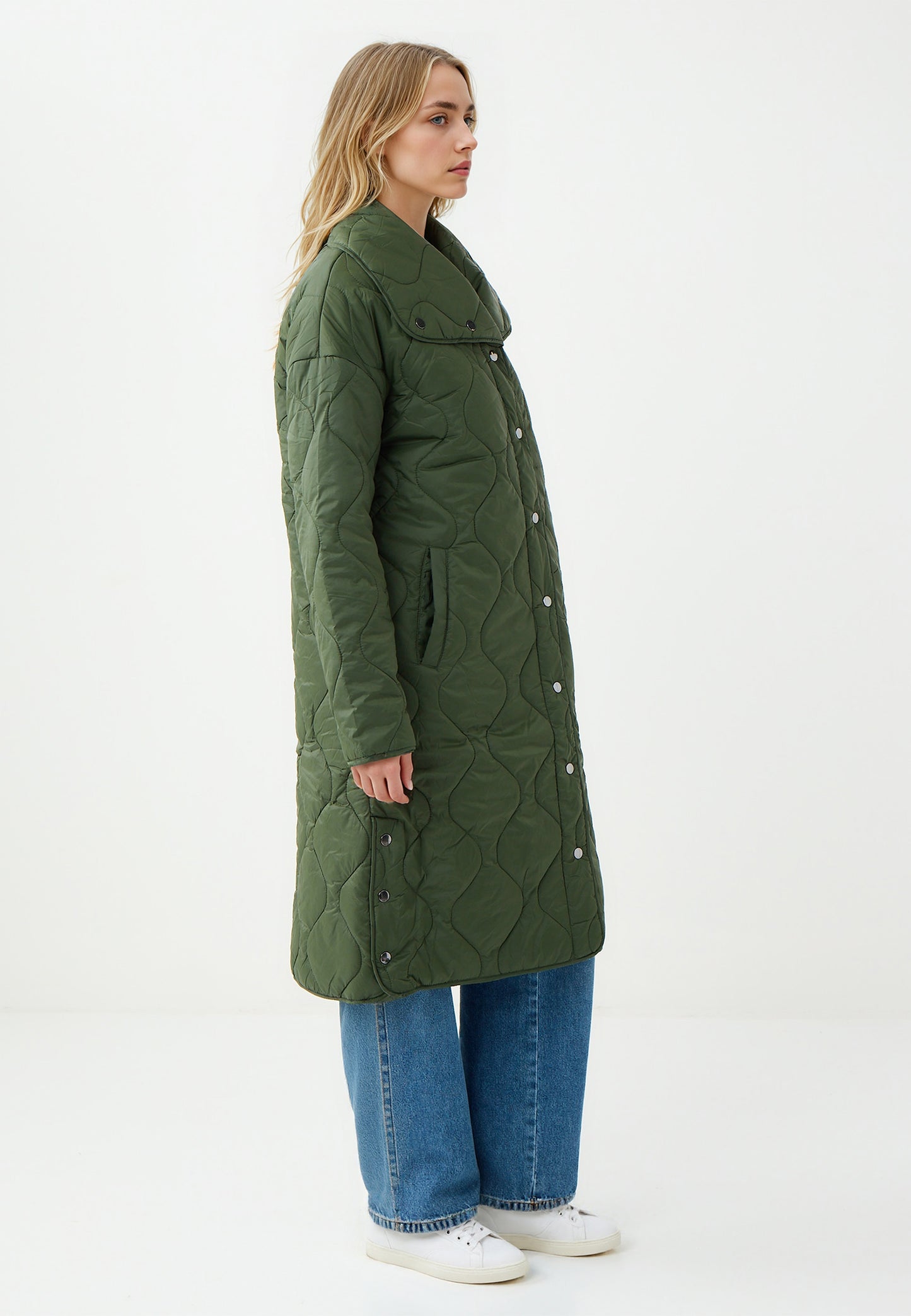 Khaki Woven Puffer Coat