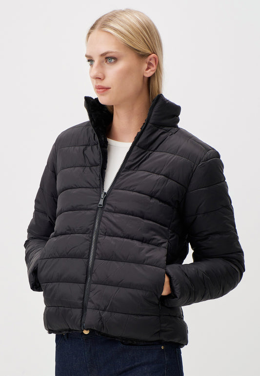 Regular Fit Black Tafetta Puffer Coat
