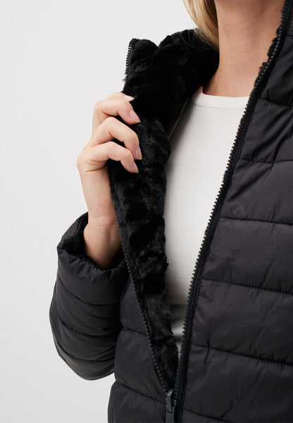 Regular Fit Black Tafetta Puffer Coat