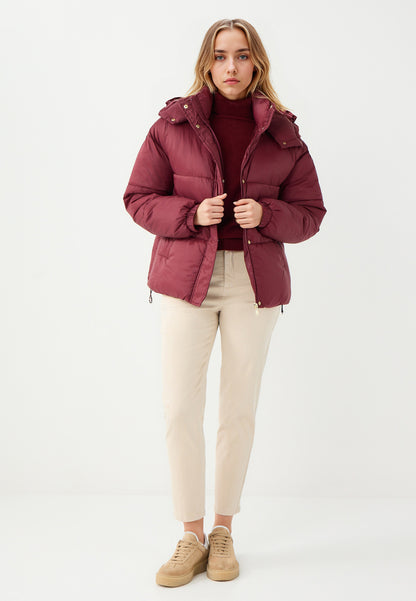 Burgundy Woven Puffer Coat