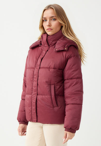 Burgundy Woven Puffer Coat