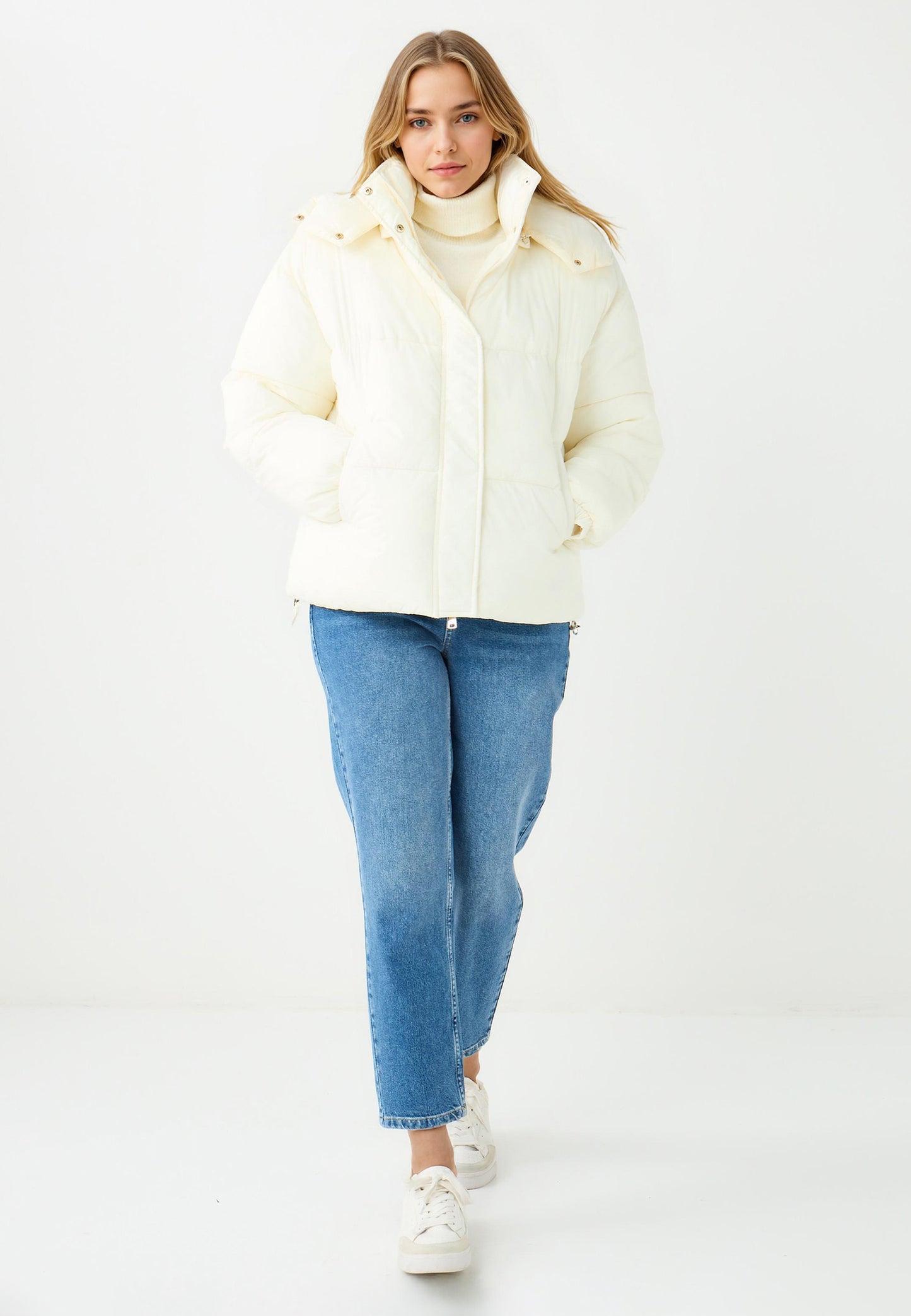 Stone Woven Puffer Coat