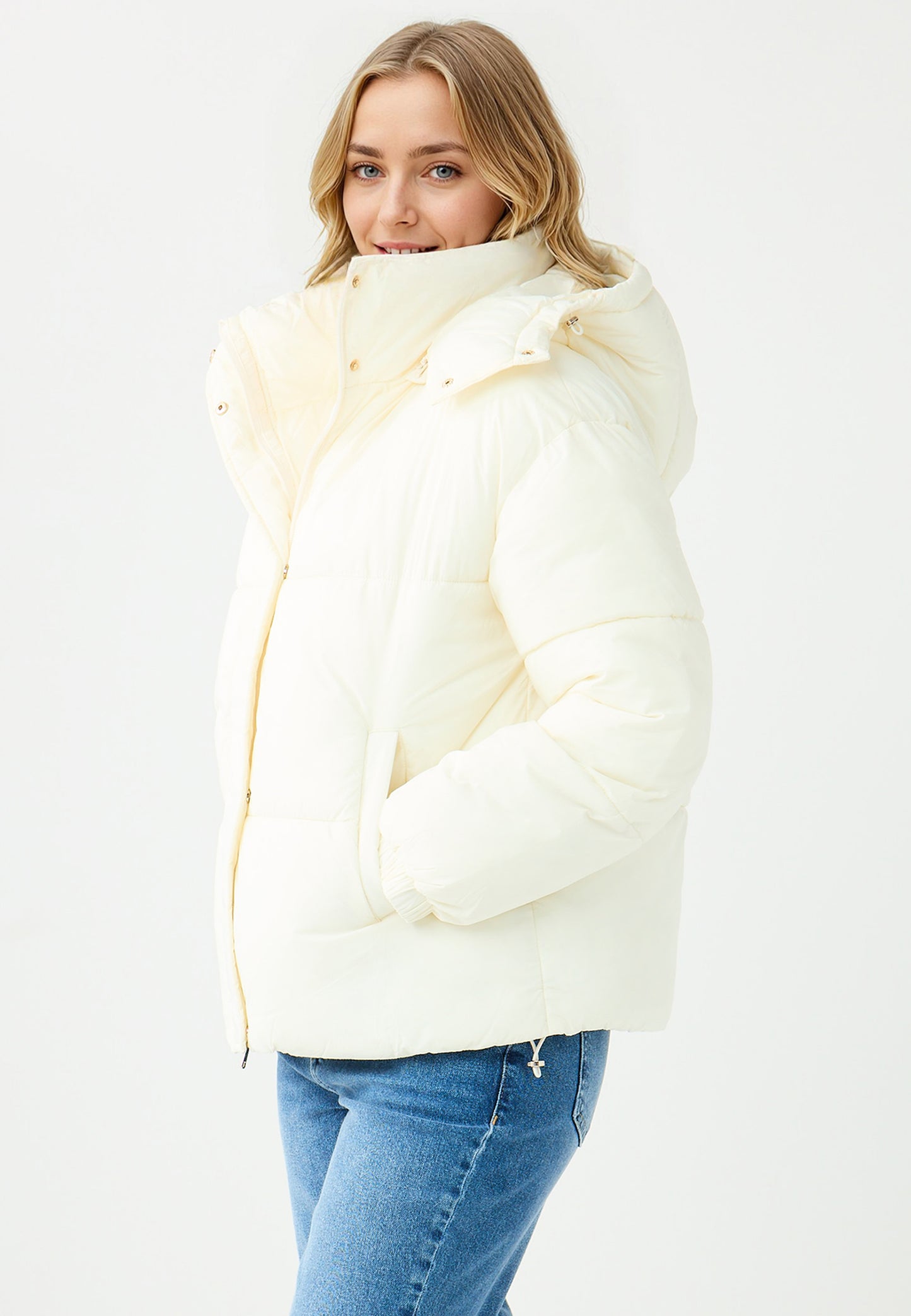 Stone Woven Puffer Coat