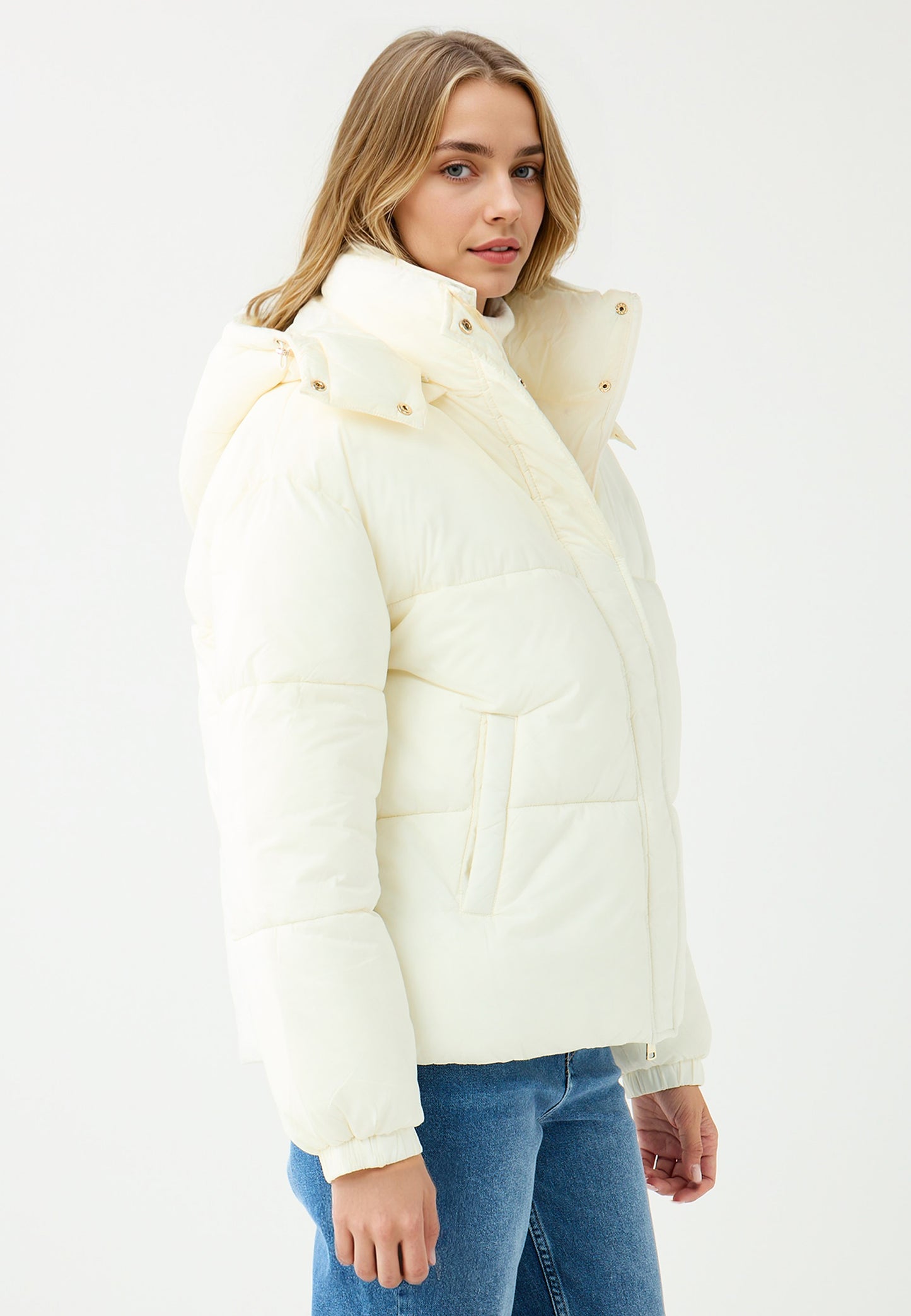 Stone Woven Puffer Coat