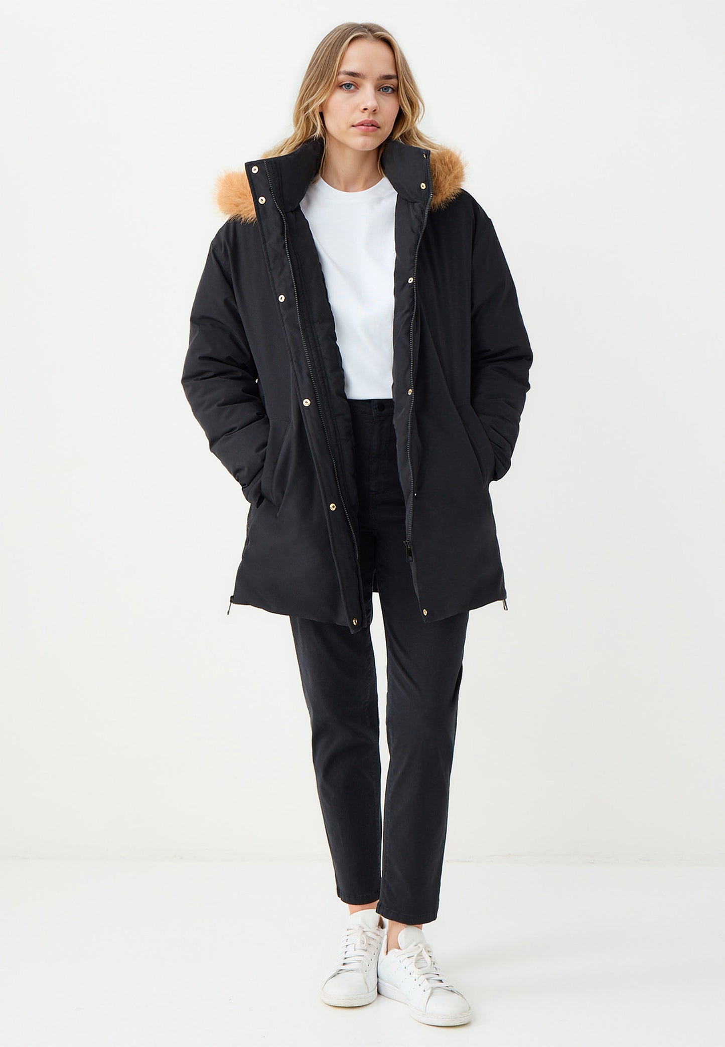 Black Woven Puffer Coat