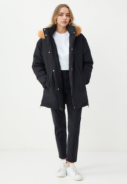 Black Woven Puffer Coat