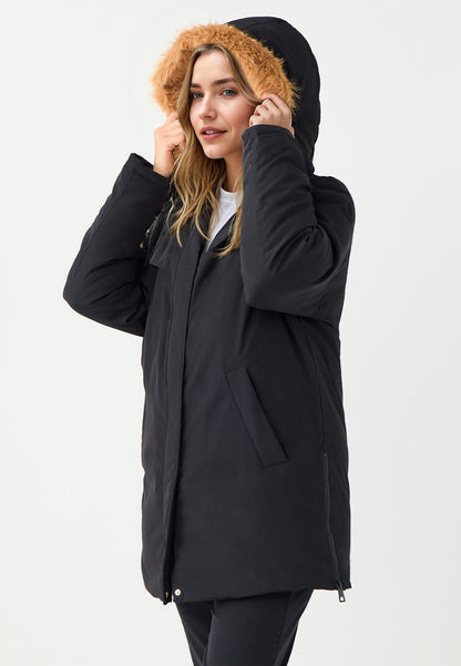 Black Woven Puffer Coat