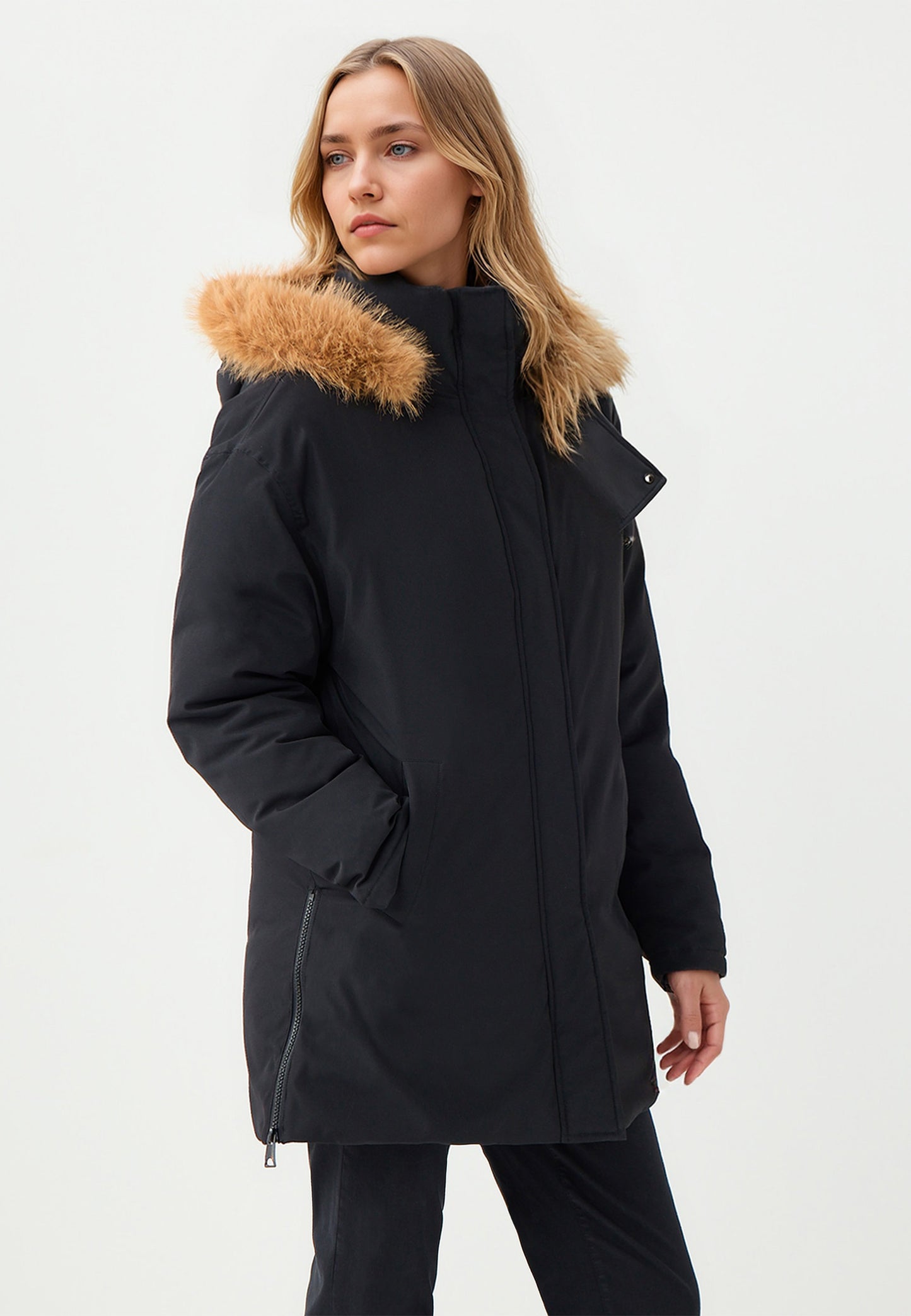 Black Woven Puffer Coat