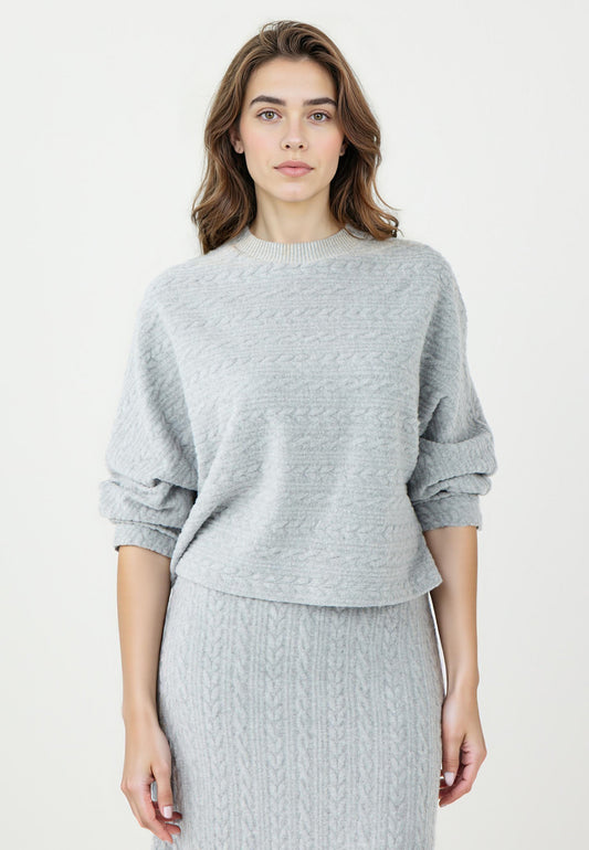 Braided Pattern Soft Textured Knit Sweatshirt