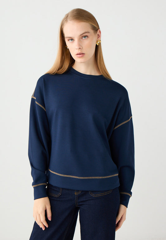  Knitted Dark Blue Sweatshirt