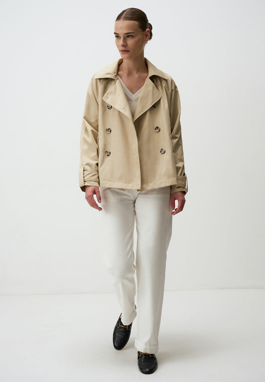 Regular Fit Cache-Coeur Beige Tafetta Trenchcoat