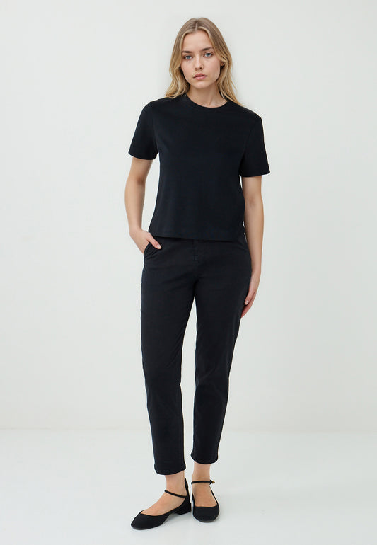 Regular Fit Crew Neck Knitted Black T-shirt