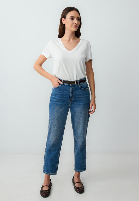Regular Fit V-Neck White Süprem T-Shirt