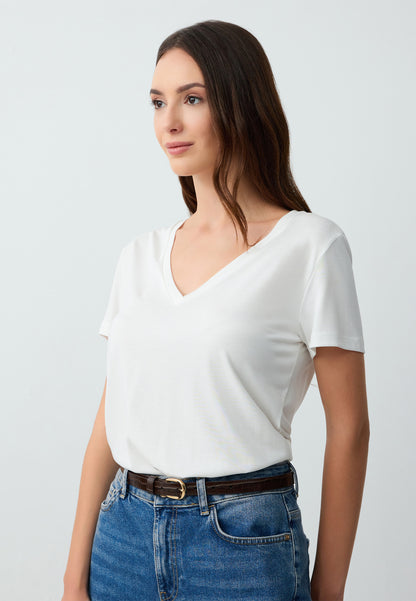 Regular Fit V-Neck White Süprem T-Shirt