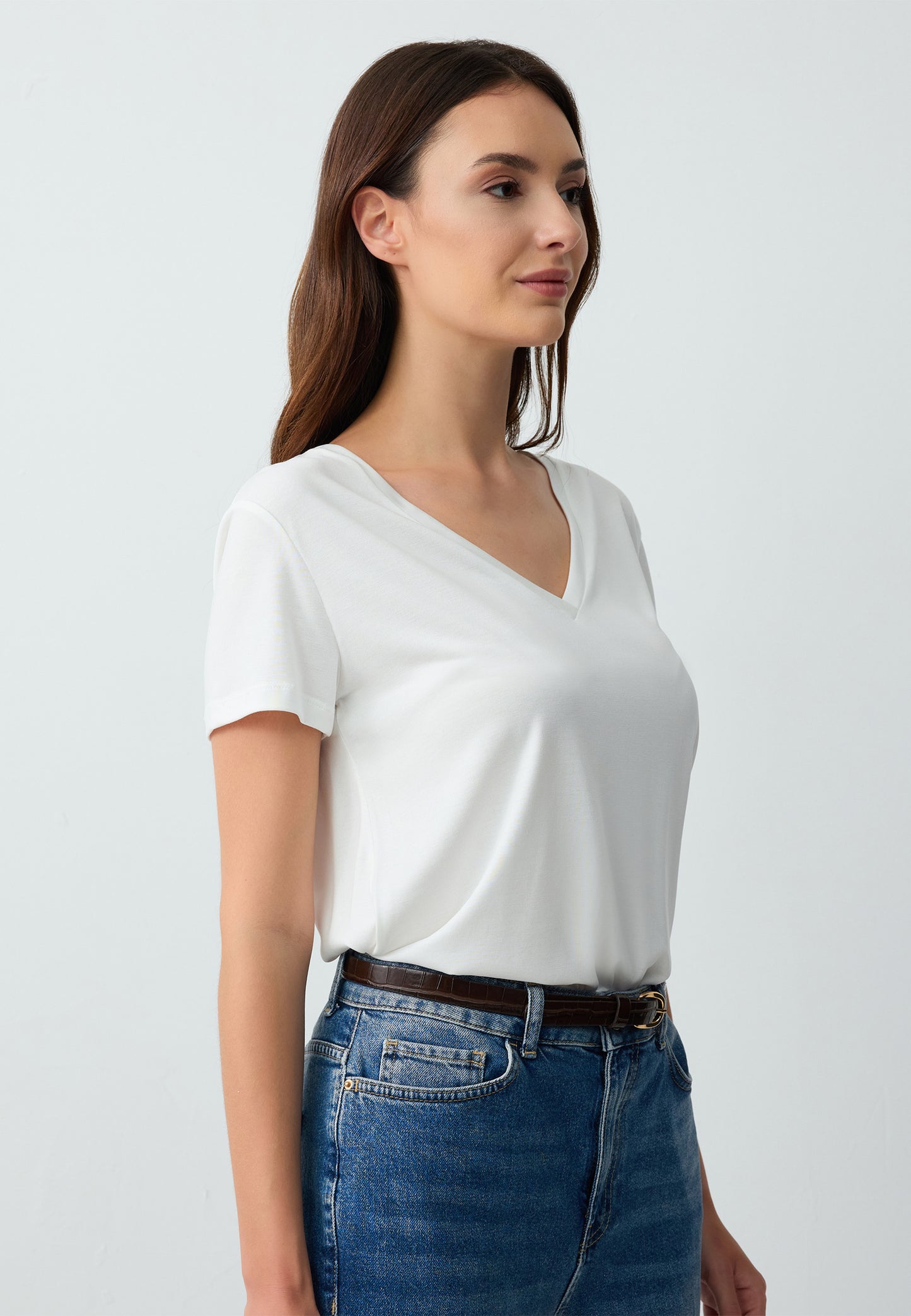 Regular Fit V-Neck White Süprem T-Shirt