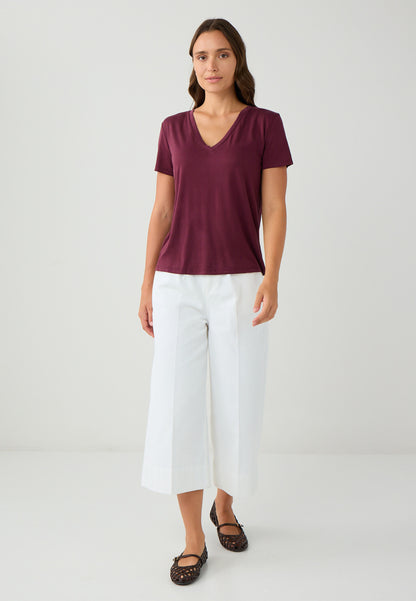 Regular Fit V-neck Knitted Burgundy T-shirt