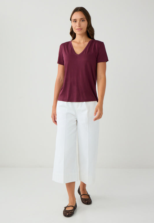 Regular Fit V-neck Knitted Burgundy T-shirt