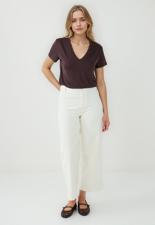 Straight Fit V-Neck Short Sleeved Basic T-Shirt