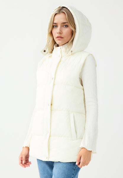 Regular Fit Ecru Tafetta Puffer Vest