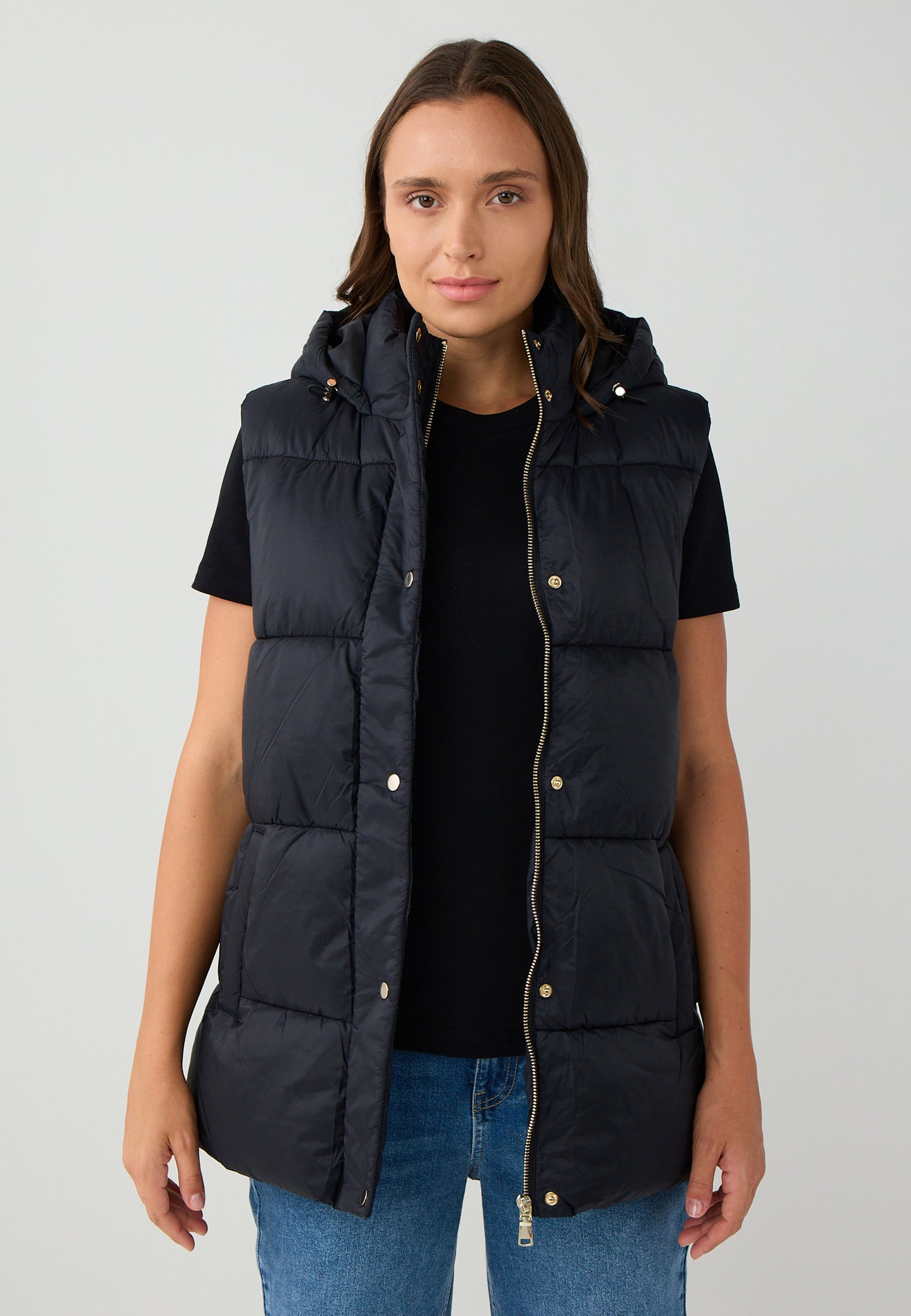 Regular Fit Black Tafetta Puffer Vest