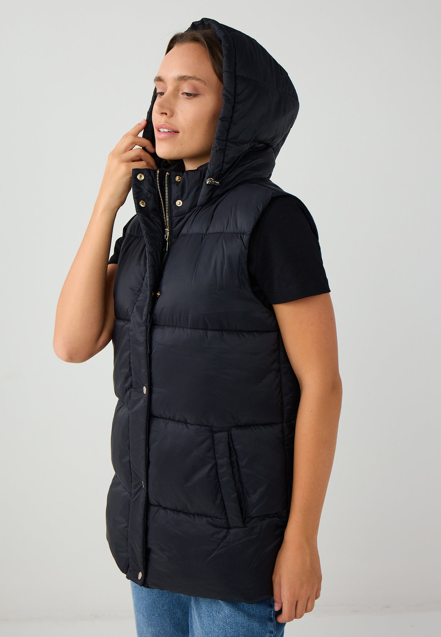 Regular Fit Black Tafetta Puffer Vest