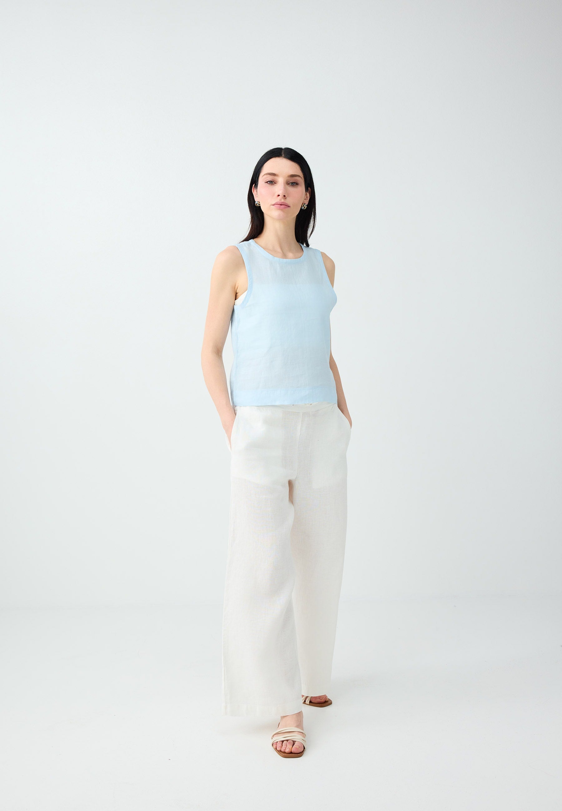 Normal Fit Crew Neck Blouse - Light Blue - 6SW035539405