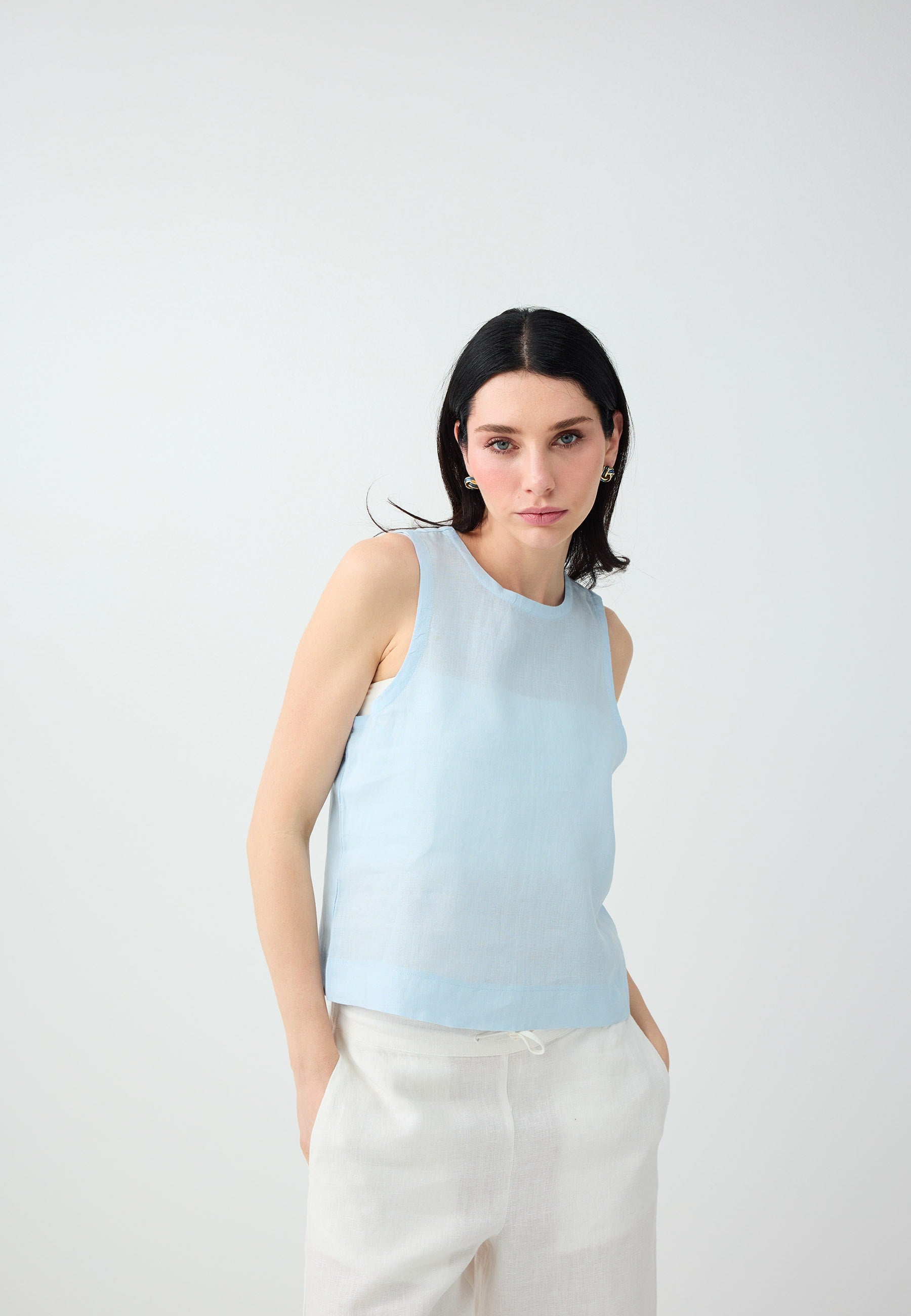 Normal Fit Crew Neck Blouse - Light Blue - 6SW035539405