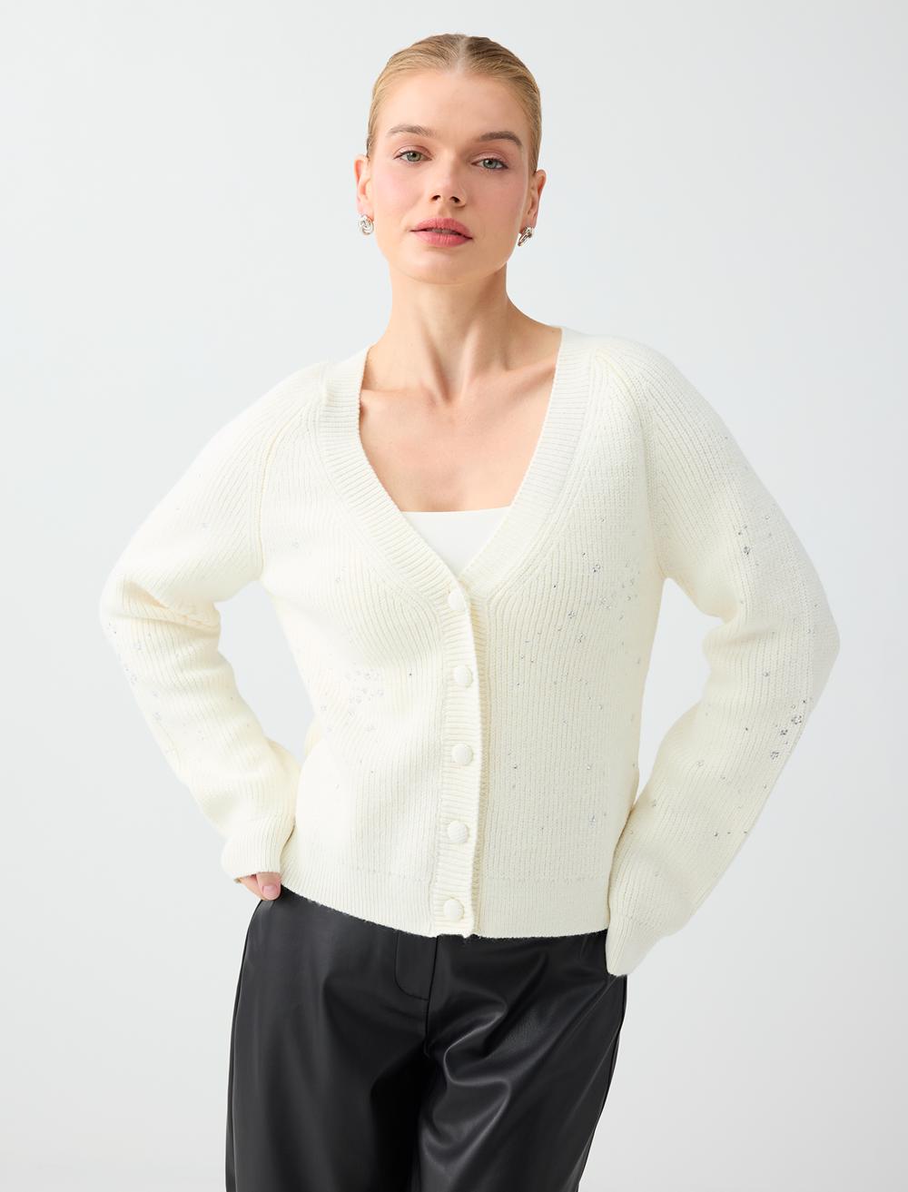 V-neck Cardigan - White