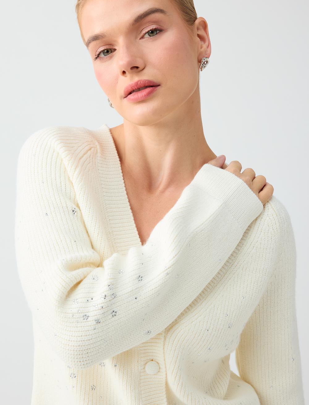 V-neck Cardigan - White