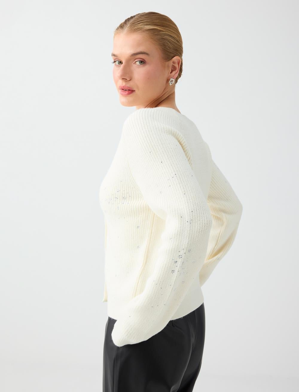 V-neck Cardigan - White