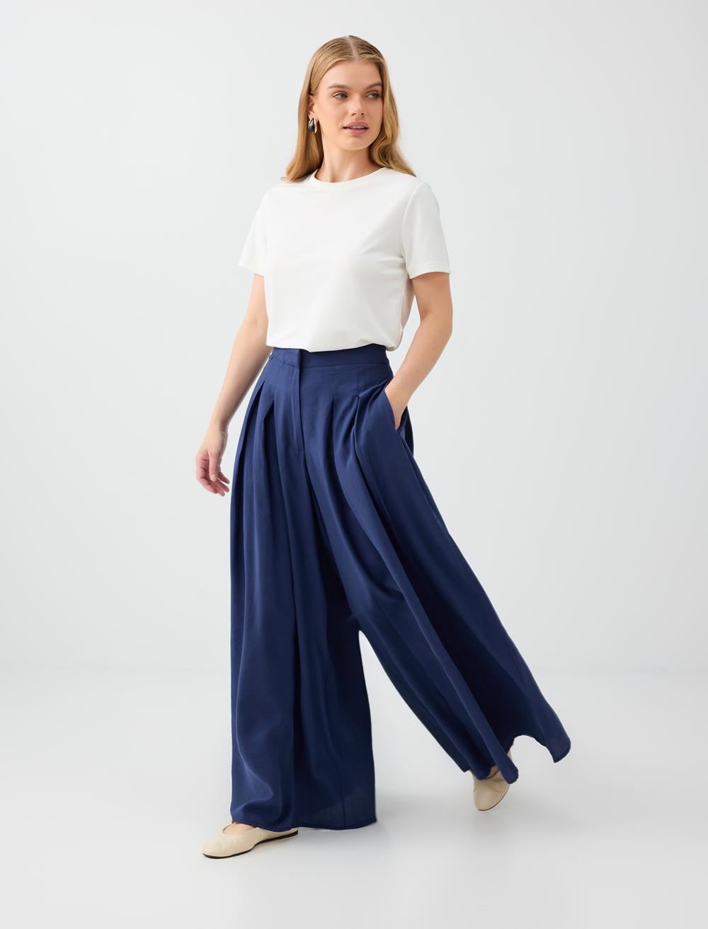 Loose Fit Trousers - Dark Blue - 6WW187948494