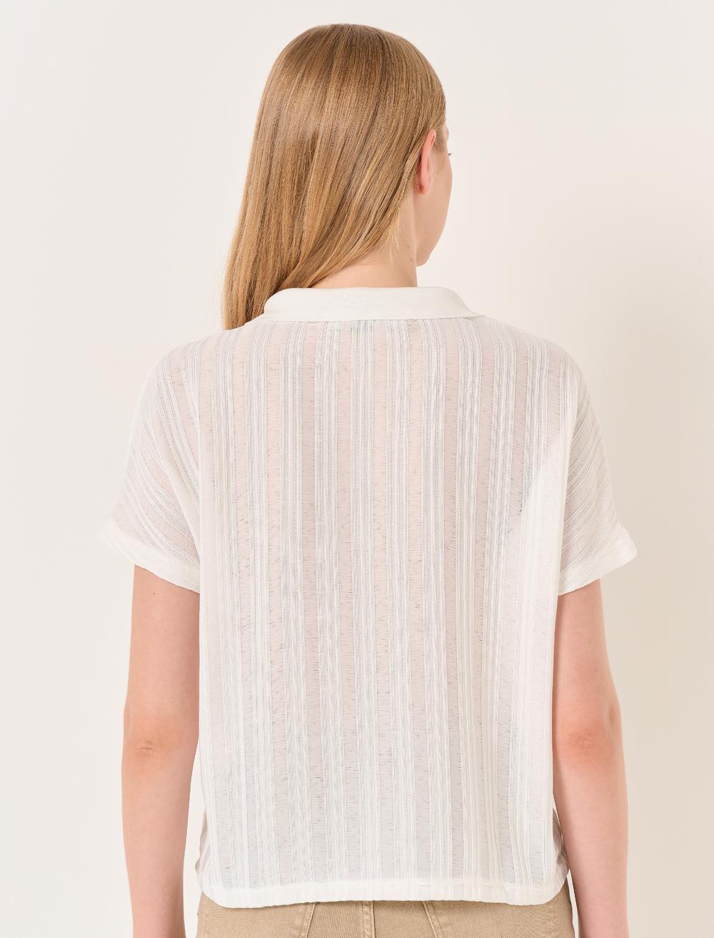 Open Neck Short Sleeve Knitted T-Shirt - 23STHAMARAV2