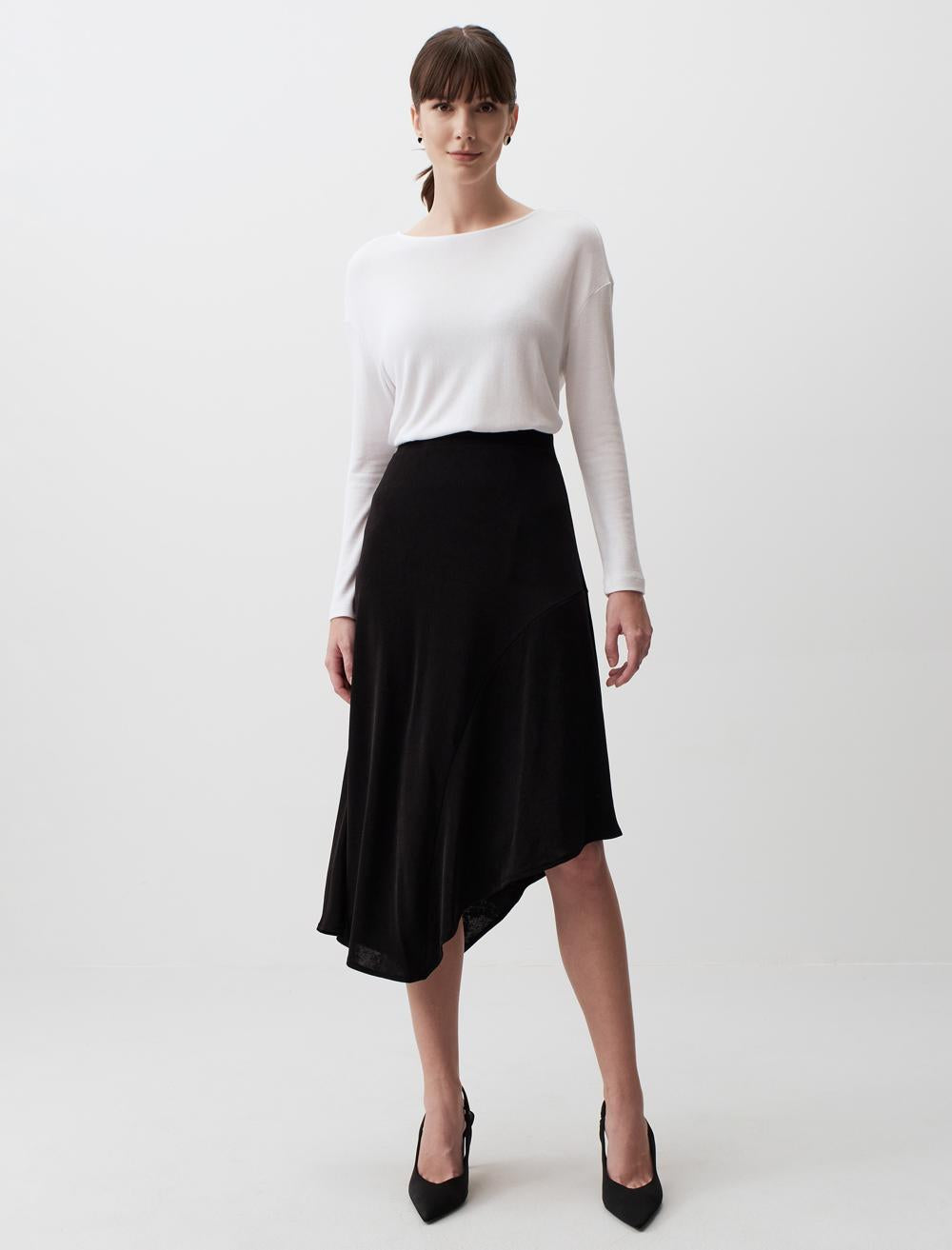 Asymmetric Cut Elegant Midi Skirt - 24SF020005