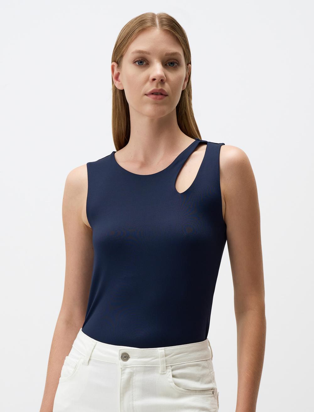 Asymmetric Neck Slim Fit Knitted Tank Top