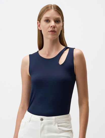 Asymmetric Neck Slim Fit Knitted Tank Top