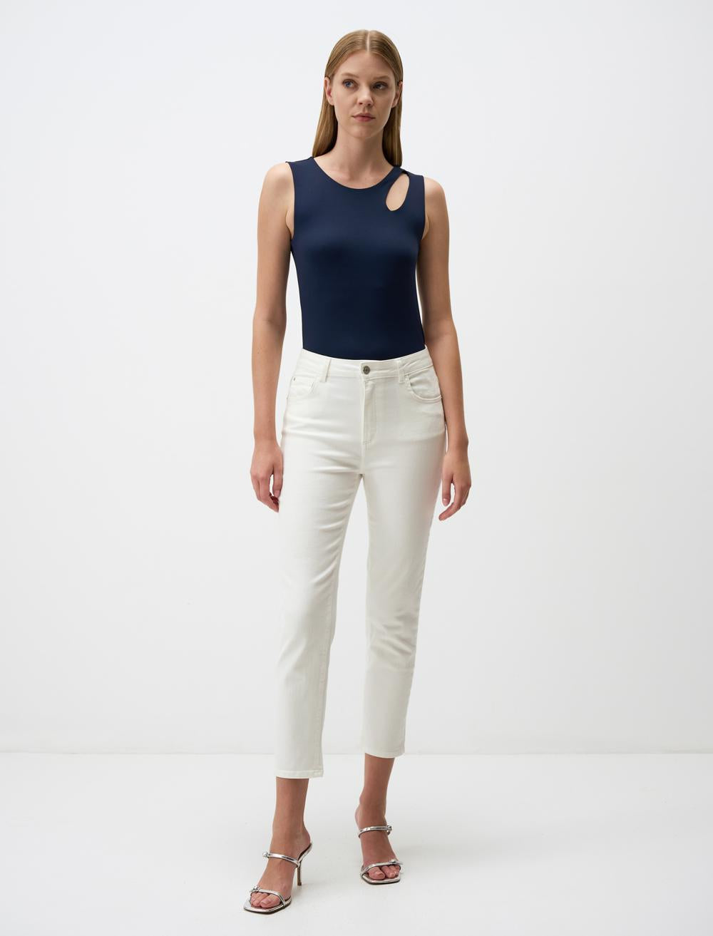 Asymmetric Neck Slim Fit Knitted Tank Top