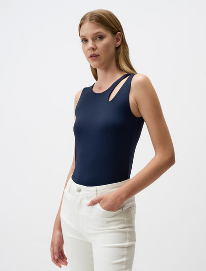 Asymmetric Neck Slim Fit Knitted Tank Top