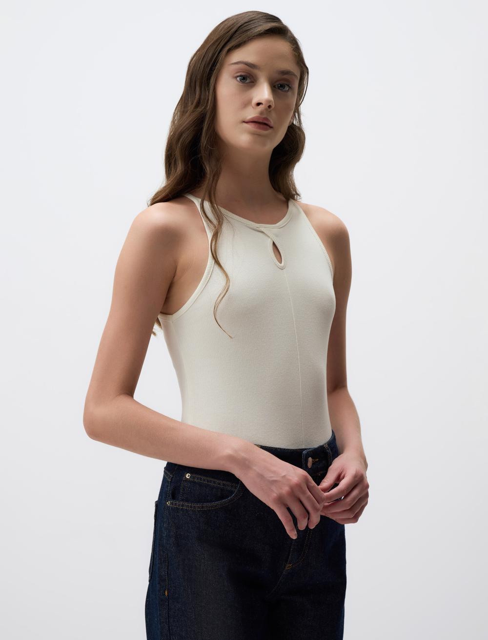 Halter Neck Slim Fit Knitted Blouse with Straps