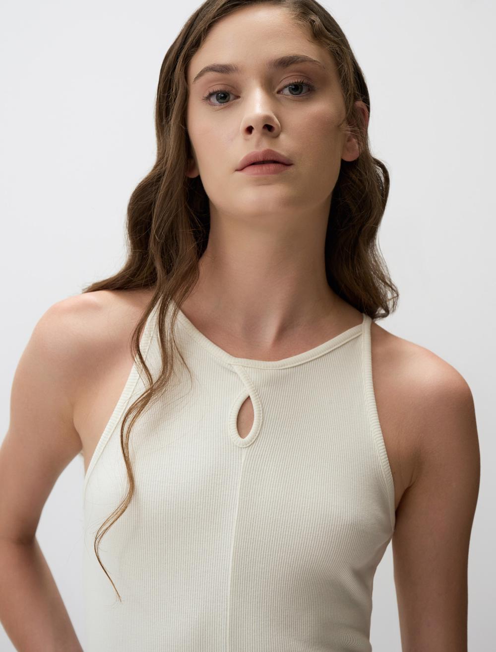 Halter Neck Slim Fit Knitted Blouse with Straps