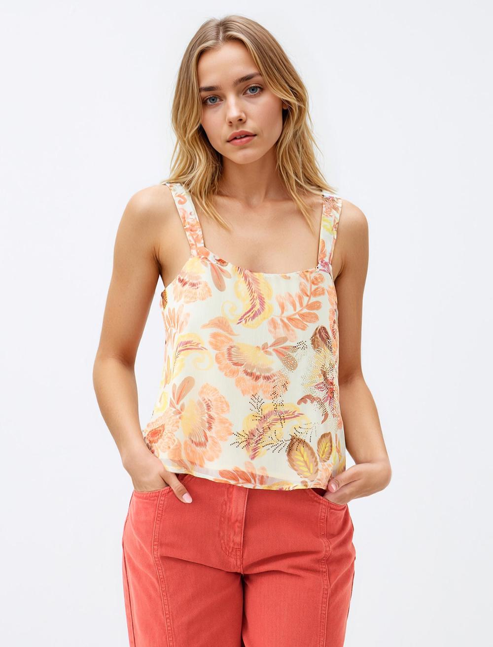 Square Neck Spaghetti Straps-Sleeve Blouse - 5SW034286